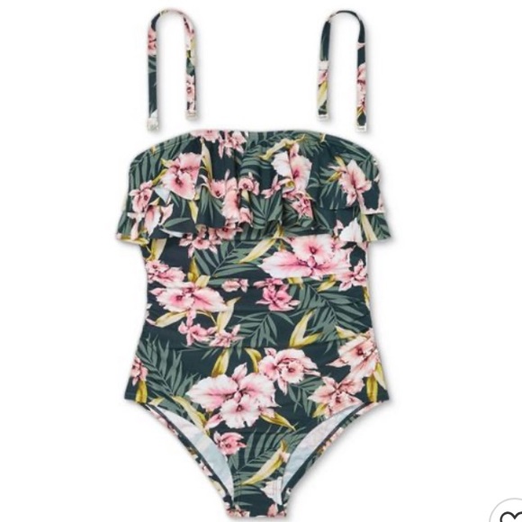 Kona Sol Bandeau Flounce 1 Pc Swimsuit Floral - Picture 5 of 8